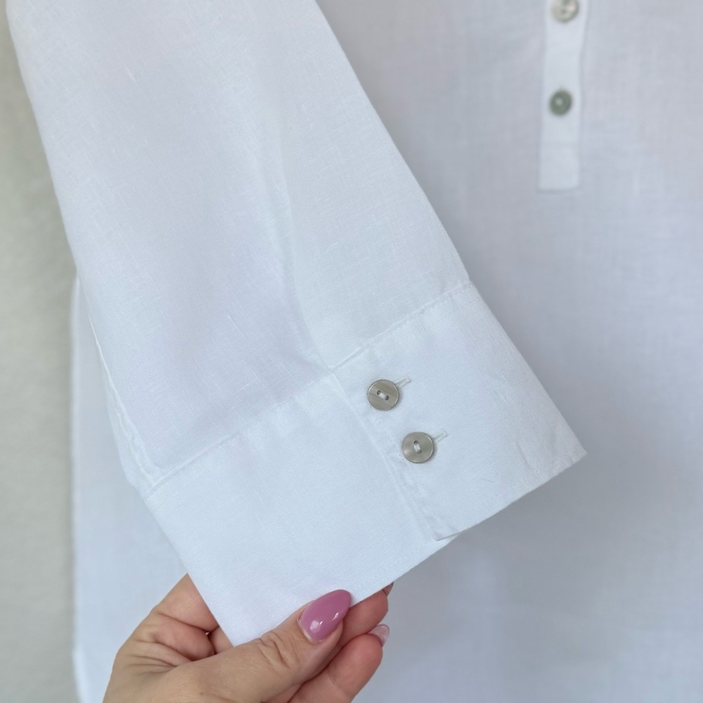 CHICO’S NWT 2 / Women’s L No Iron Linen Tunic in Optic White • Neutral Blouse - Picture 4 of 11